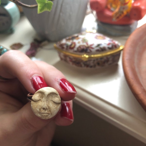 Handmade Polymer Clay Full Moon Face Ring - Etsy