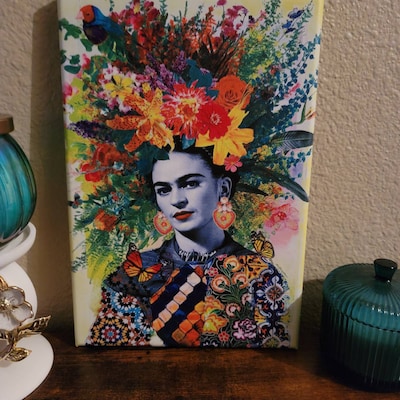Frida Kahlo Art Canvas-frida Kahlo & Bunch of Head Flowers Art Poster ...