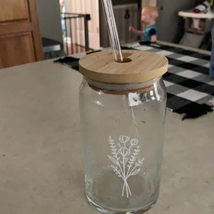 Wildflower Cup Iced Coffee Glass Floral Glass Can with Lid Straw Cute Boho  Coffee Cup for Women Friends Bridesmaids Mom (EB3496WFL)