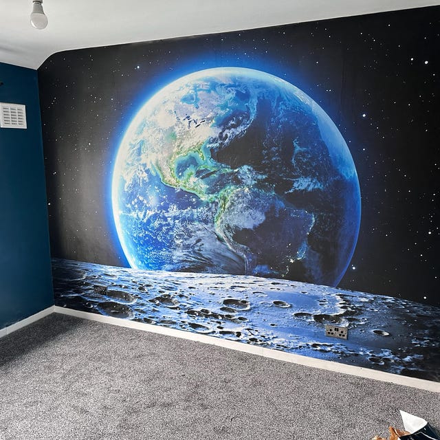 月から見た地球の壁紙壁画、剥がして貼るウォールデカール - Etsy 日本
