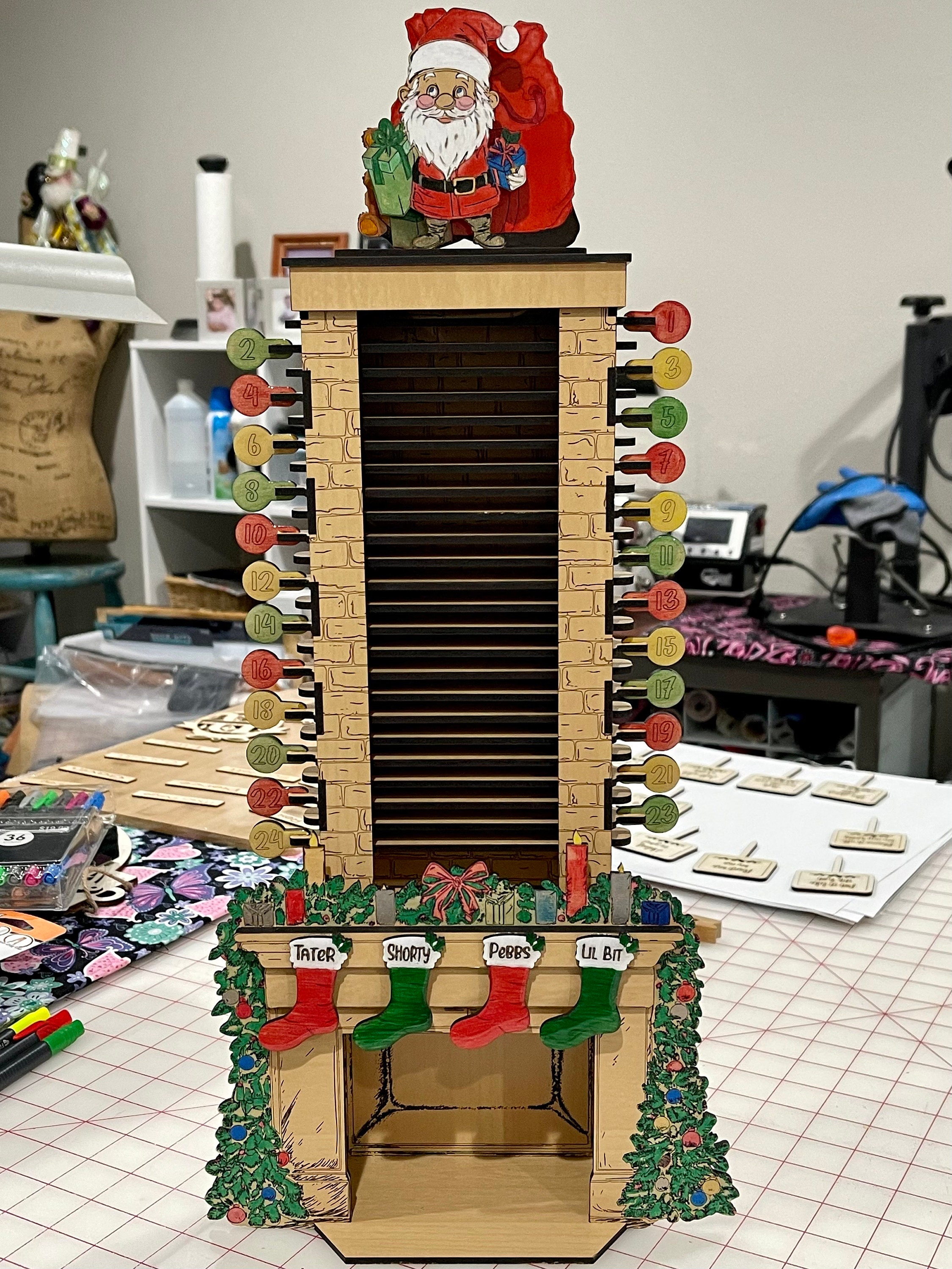 Santa in the Chimney, Christmas Advent Countdown Calendar, Laser Cutting