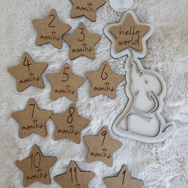SVG Laser Cut File Elephant Stars Baby Milestone Interchangeable Sign ...