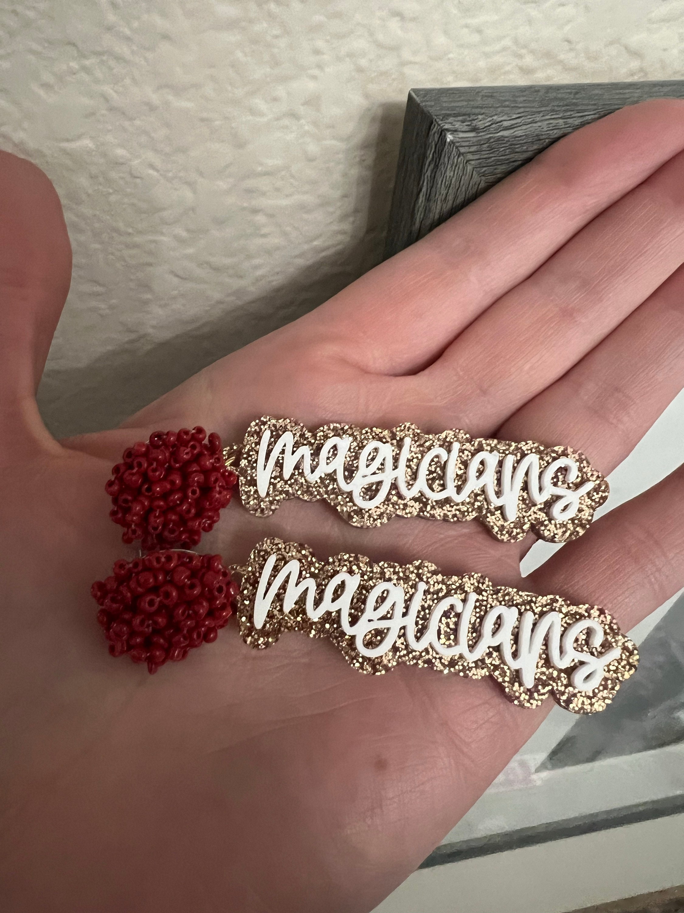 Script Spirit Earrings | Cheer Seed Bead Pom | School Colors | Team Game Day Mix & Match | Custom | High College Sports | Mascot | Player #