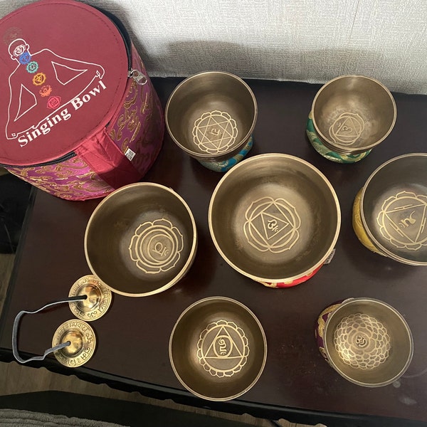 Natural Singing Bowl Set of 7 - Tibetan Singing Bowls - Healing Set ...