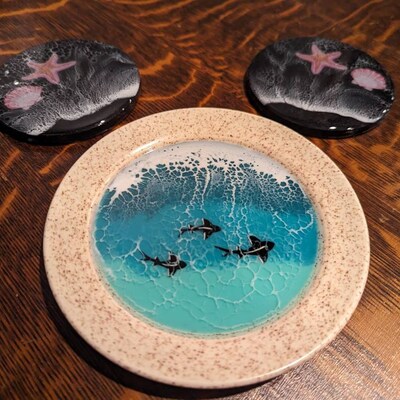 Ocean Resin Shell Ring Dish Trinket Dish Waves Beach Epoxy Handmade ...