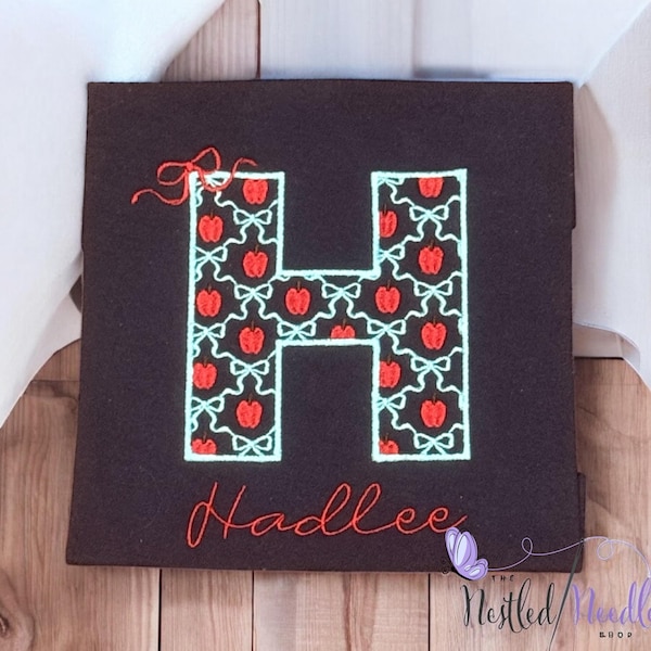 Back to School Grandmillenial Font Apple Bow Font Satin Embroidery Font ...