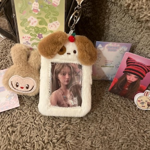 Rilakkuma Photocard Holder - Pastel Aesthetic Plush Keychain, Trading Card Case Trinket, Cute Transport Kpop Student ID Holder - CottonKoko