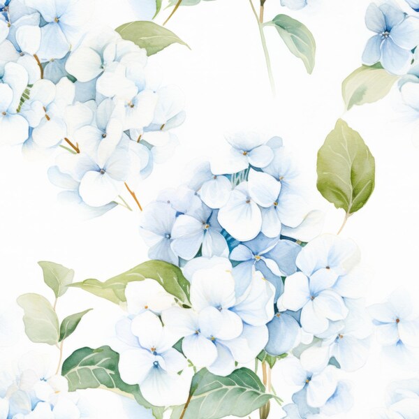 Watercolor Flowers Digital Paper Pack, Hydrangea Seamless Pattern ...