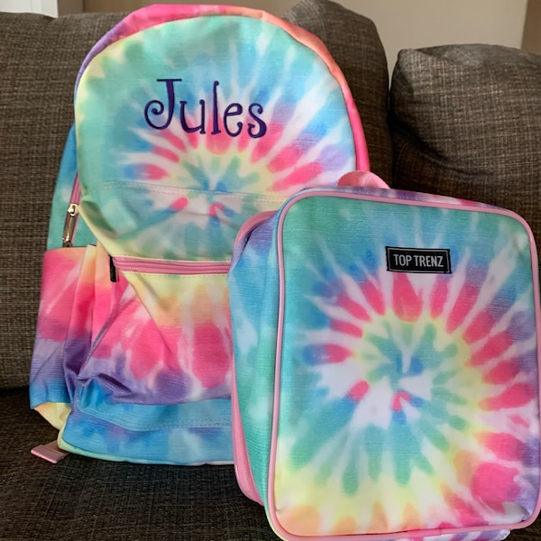 Personalized Tie Dye Backpack Lunchbox Set, Monogram Tie Dye Backpack ...