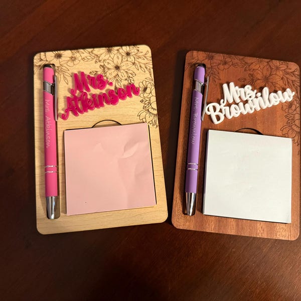 Personalized Floral Sticky Note Pad Holder & Pen Set Laser Cut File ...