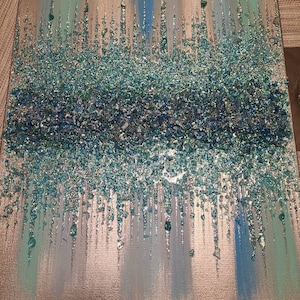 Glitter Glass Painting, Glitter Painting, Silver Glitter Art, Turquoise ...