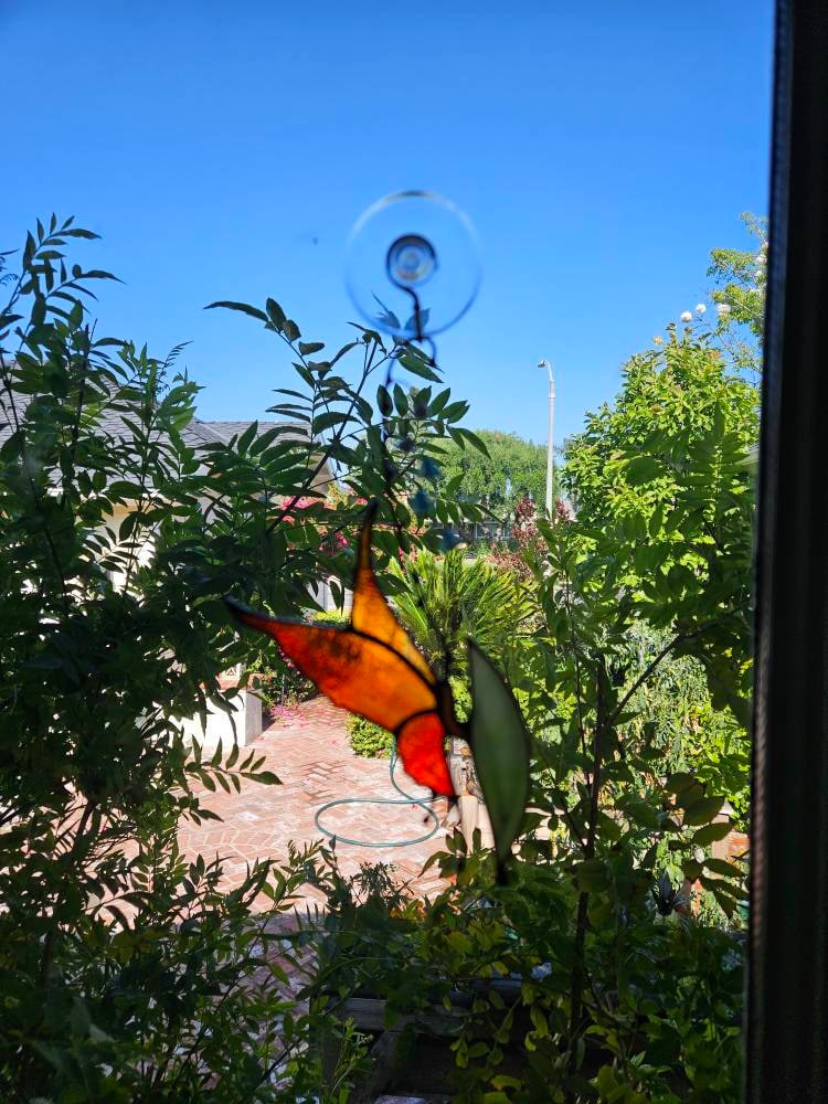 Stained glass Butterfly decor - Garden stake and Suncatcher 2 in 1 - Butterfly plant stake on metal rod - Thank You Gift for Mom