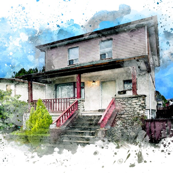 View of Custom Home Portrait From Photo - Custom Wall Art - Home Art - House ...