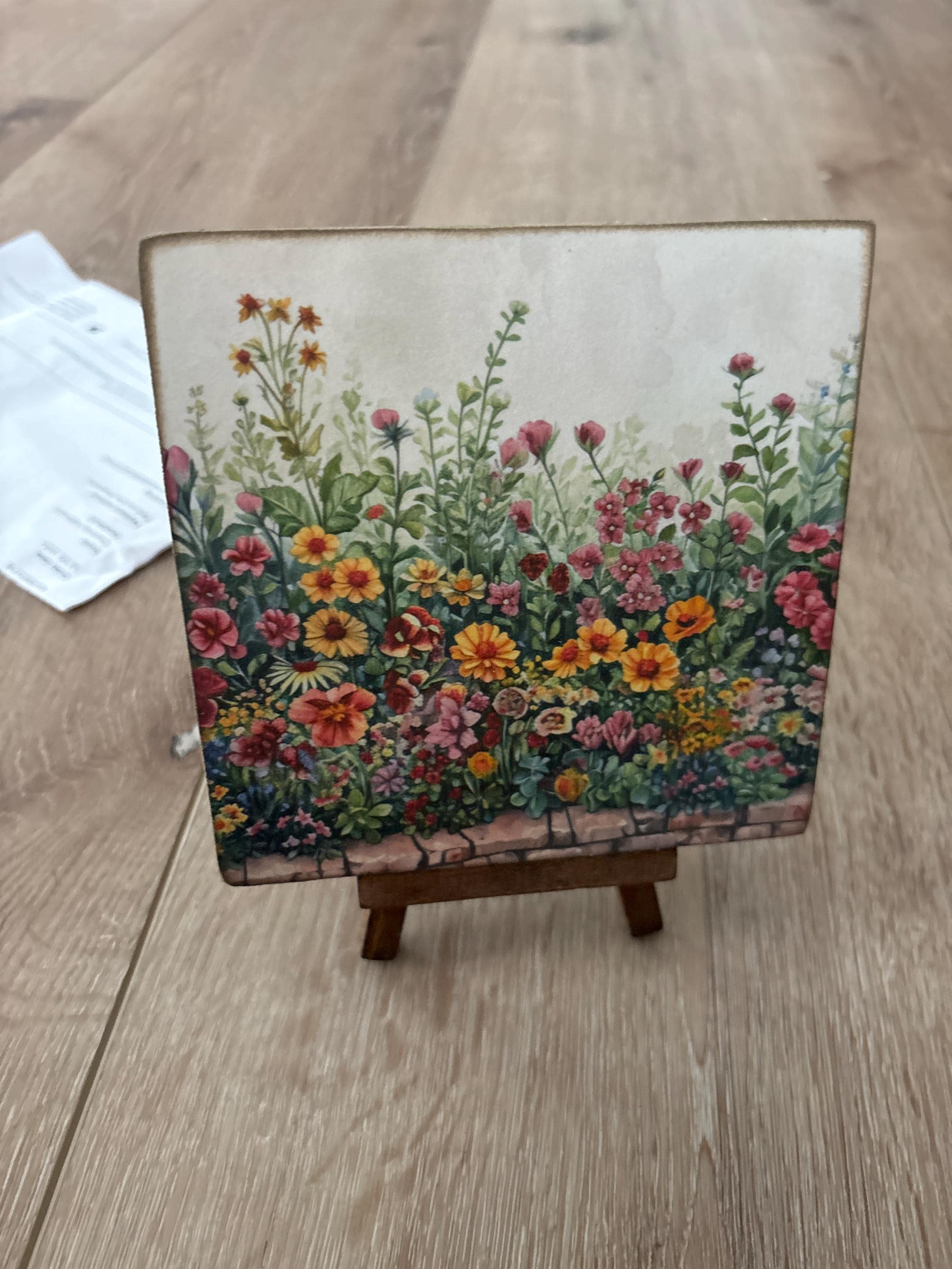 Summer floral wood signs with easel,mini art, summer decor, tiered tray, desk art, handcrafted gift,windowsill art, Mother&#39;s Day gift, bike
