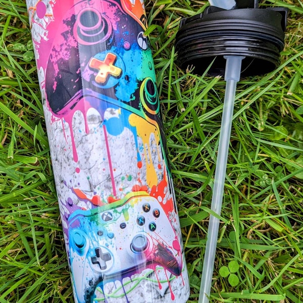 Gamer 20 Oz Skinny Tumbler Sublimation Design Neon Video Game ...
