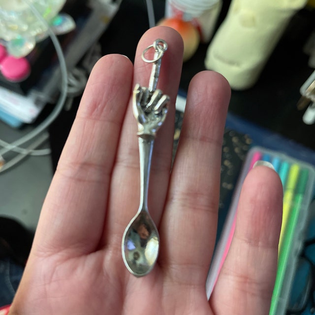 Middle Finger Mini Spoon Pendant, Flip off Necklace Charm - Etsy
