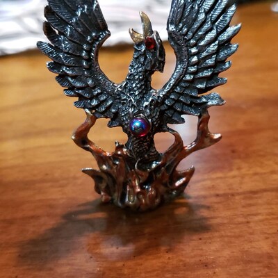Pewter PHOENIX Rising From Flames With Red Crystal Accents - Etsy