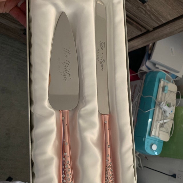 Personalized Galaxy Rose Gold Wedding Cake Knife and Server Set 2 PC  Engraved Cake Server and Knife Set, Personalized Wedding Couples Gift 