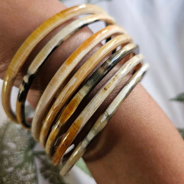 brass buffalo horn bangle バングル ブレスレット Set 7 Natural Buffalo Horn Bangle, Bracelet Set, Horn
