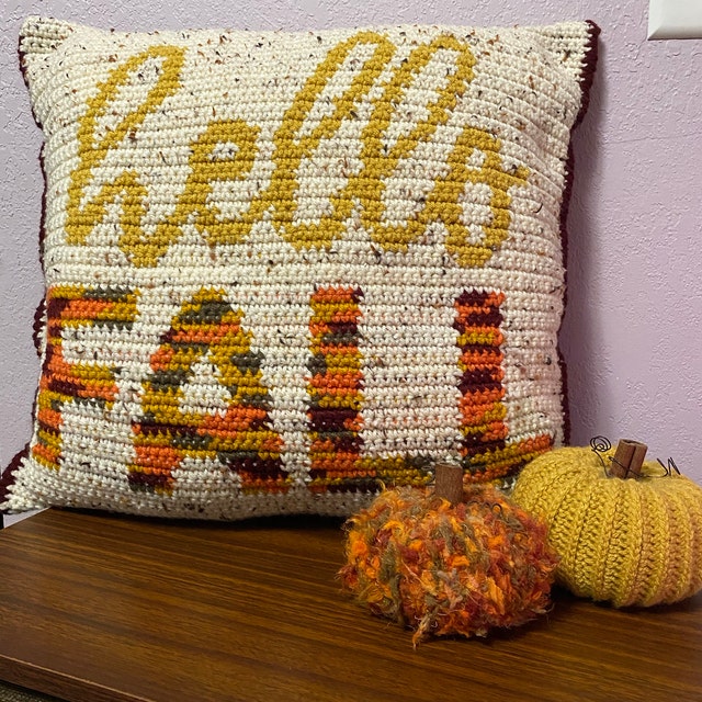 A customer's finished Hello Fall Pillow Cover Crochet Pattern