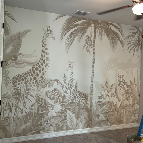 Kids Safari Jungle Animals Wallpaper , Peel and Stick Giraffe Nursery ...