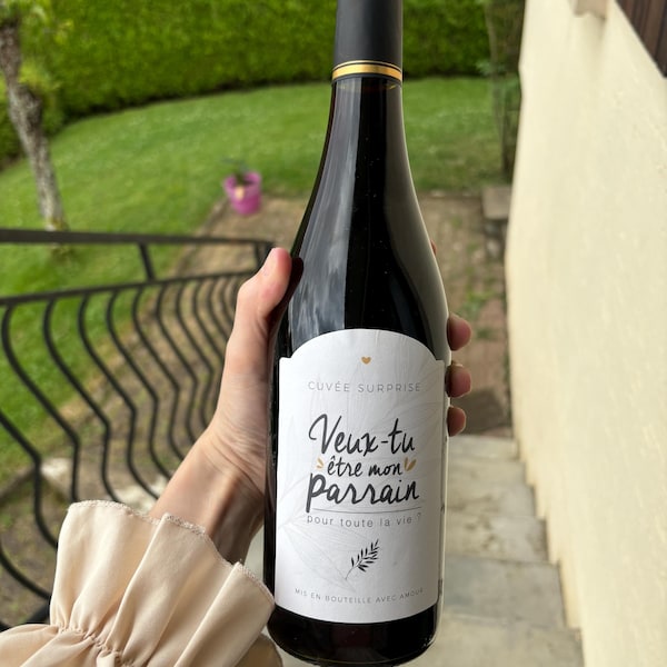 Étiquette Bouteille Vin Annonce Parrain - Demande Baptême Personnalisée