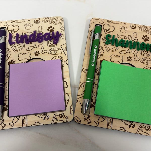 Engraved Vet Tech Notepad Holder & Pen Set - Personalized Wooden Desk ...