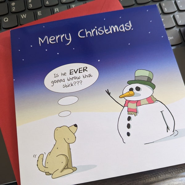 Funny Christmas Card With Dog & Snowman - Funny Xmas Card - Merry ...