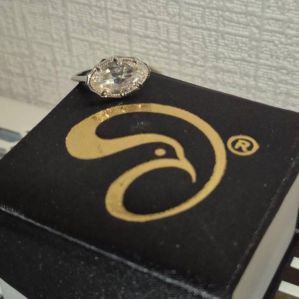 Old Mine Moval Moissanite Ring/ Off-white Moissanite Engagement Ring ...