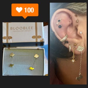 Customer photo, Cow Abduction Stud Earrings