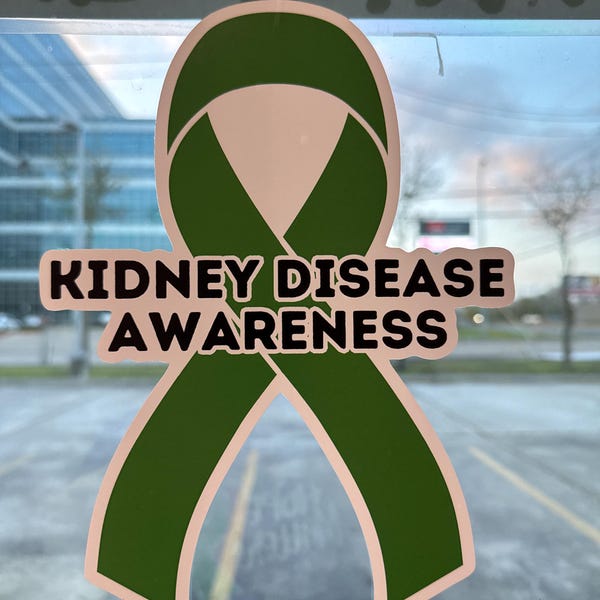 Kidney Disease Awareness Ribbon Vinyl Decal, Green Awareness Ribbon ...