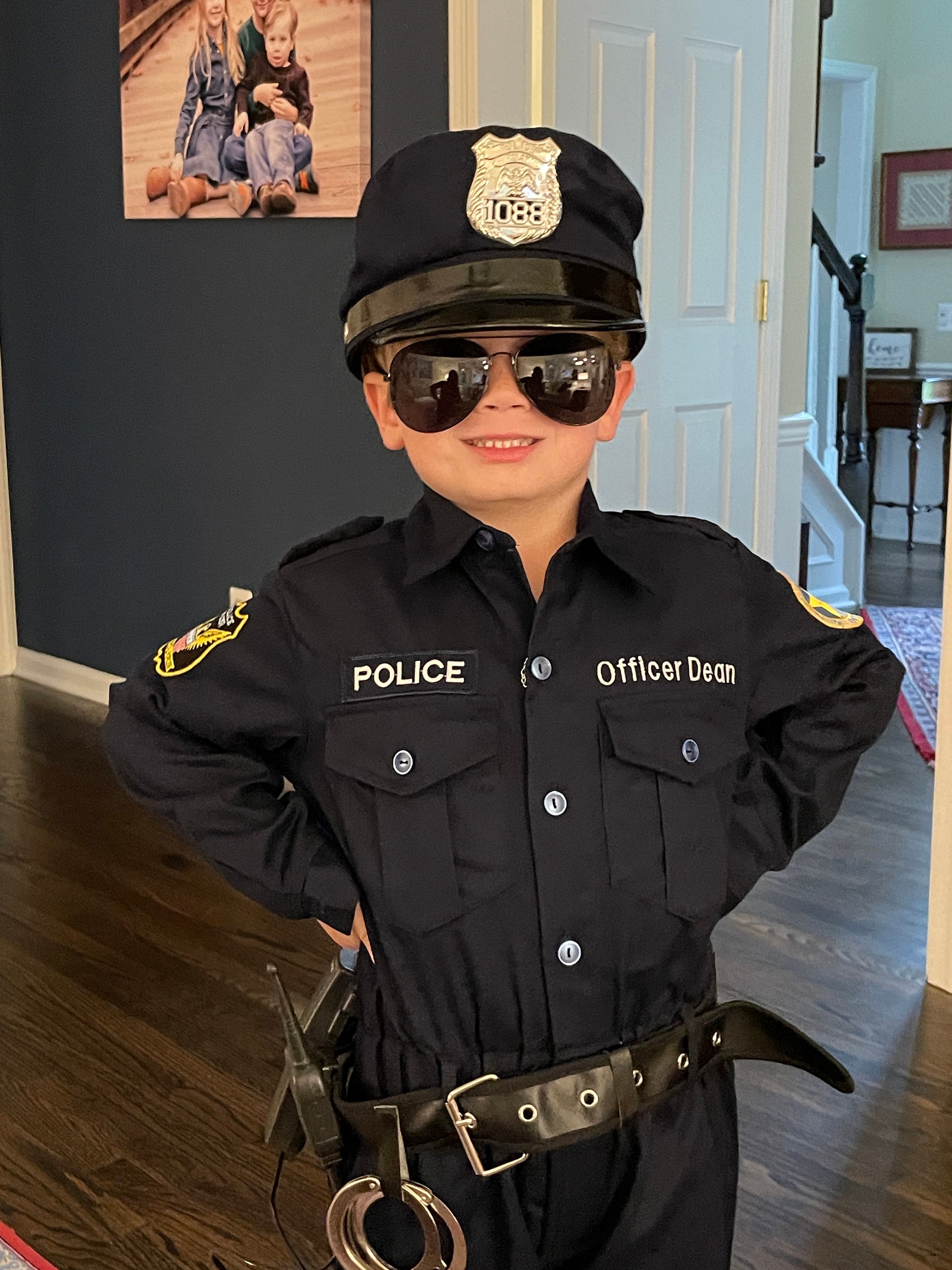 Kid&#39;s Police Costume | Embroidery PERSONALIZED Costume | Authentic | FREE hat | Perfect Kid&#39;s Birthday gift | Best Kid&#39;s Christmas Present!