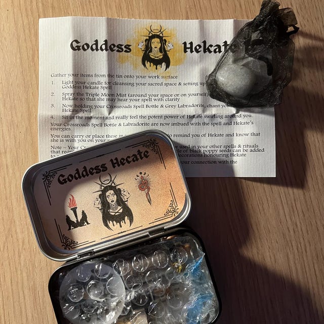 Hekate Altar Tin, Triple Moon Goddess Hekate Shrine Tin, Hecate