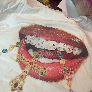 Grin Fang Mouth Garment-Dyed Boxy Shirt Opium, y2k, fashion, streetwear, unisex, men, women, cotton, crew neck, y2k