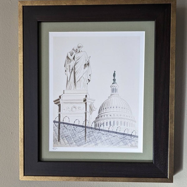 Print of Original Drawing, on Print of US Constitution. Print of ...