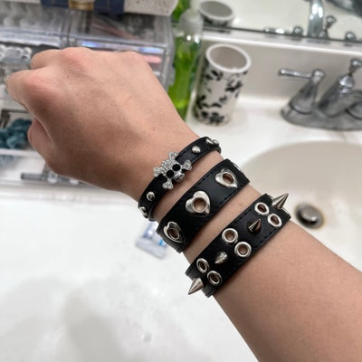 Skull Bracelet Studded Genuine Leather Bling Skull Buckle Bracelet ...