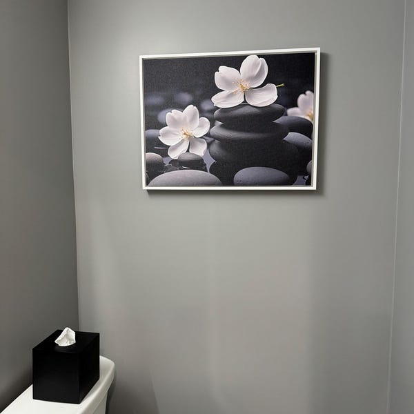 Floral Zen Stones Canvas Art: White Bathroom Wall Decor - Etsy
