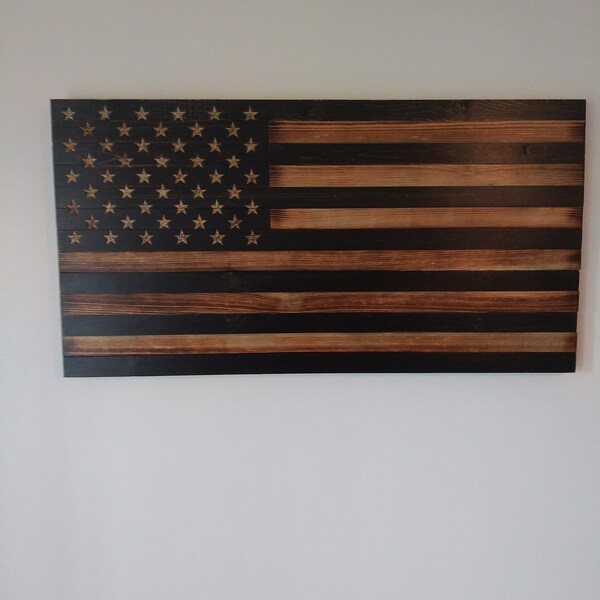 Handcarved Wood American Flag Wall Art Décor, Rustic Handmade, Wooden ...