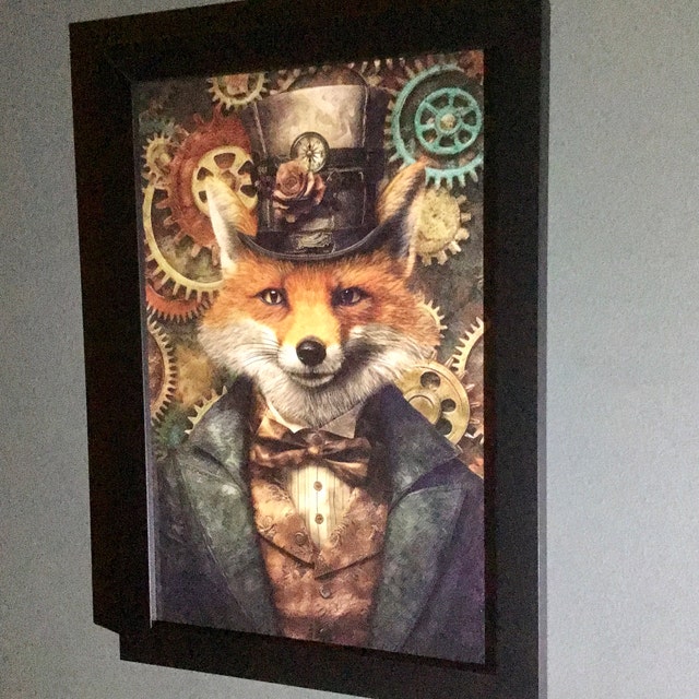 Steampunk Fox Wall Art Print // Vintage Style Portrait of