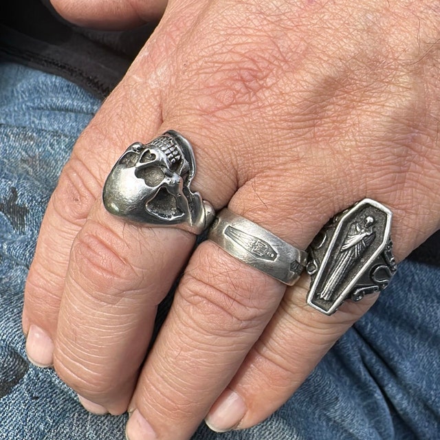 Steel Punch Imprinted Memento Mori Silver Ring - Etsy