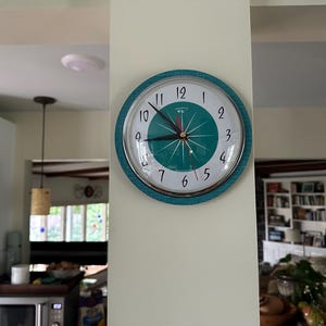 Turquoise Mid-century Modern Wall Clock: Atomic Jetsons Style - 3