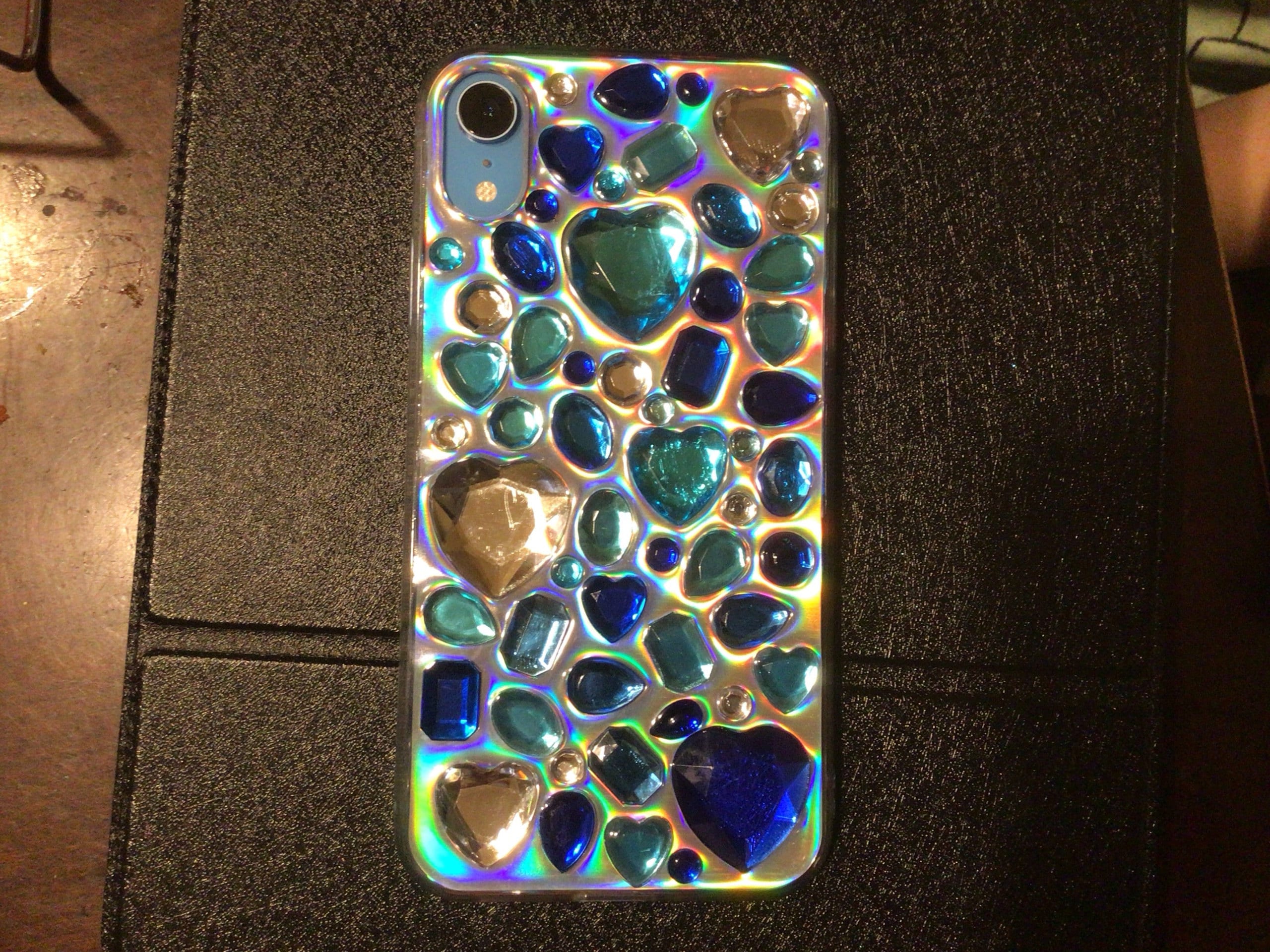 Bling Rhinestone 3D Phone Case, Holographic Insert Phone Case, Glitter iPhone Case, Hearts Phone Case for iPhone 12/13/14/15 Pro Max, Galaxy