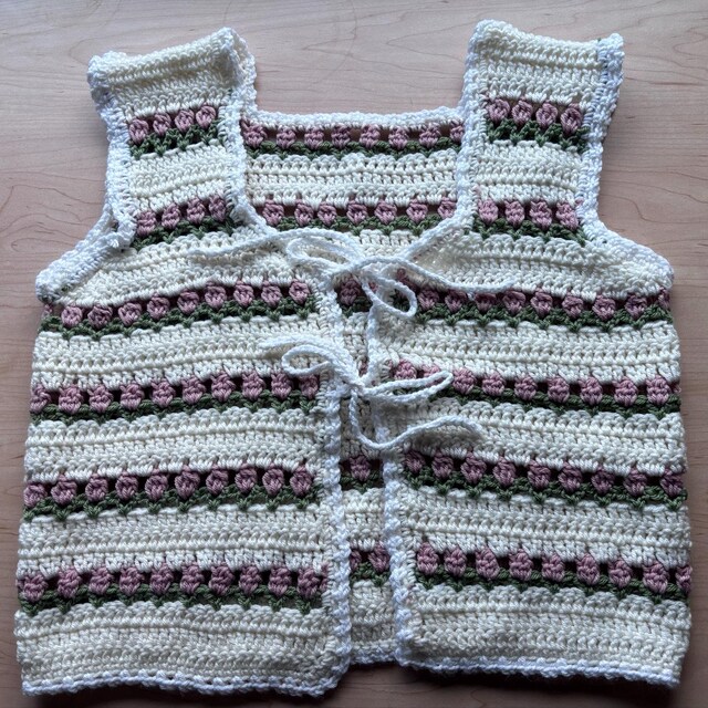 PDF Crochet Pattern- Tulip Stitch, Flower Garden Vest by Realm