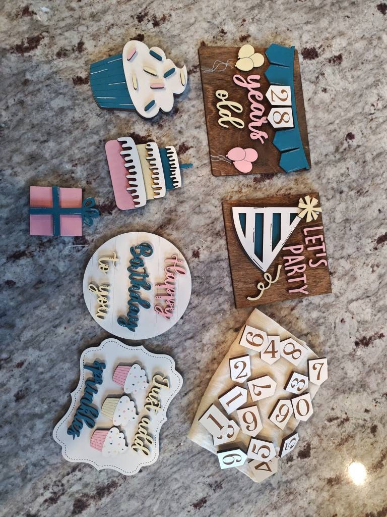 Birthday Tiered Tray Set, Birthday Decor, 3D Signs, Tiered Tray Decor, Happy Birthday, Mini Signs, Housewarming Gif, Gift For Her, Gift
