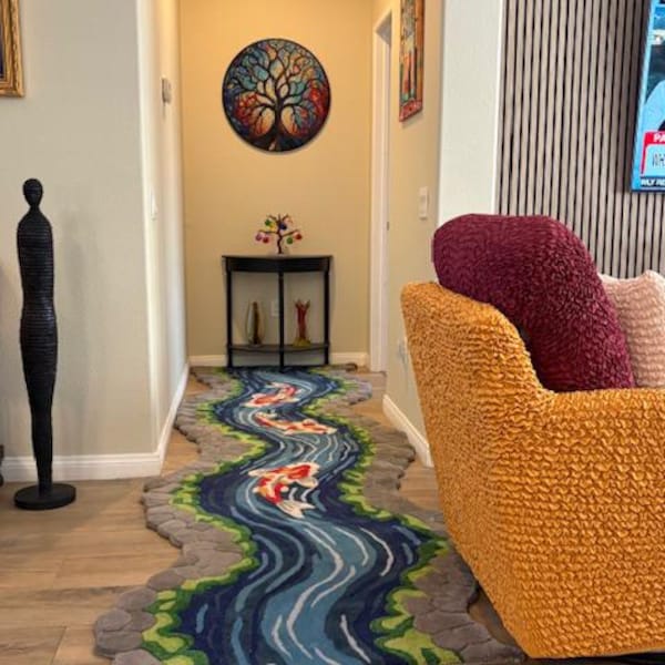 River Rug Custom Koi Fish River Rug | 3D Hand Tufted Wool Carpet | Nature Inspired ...