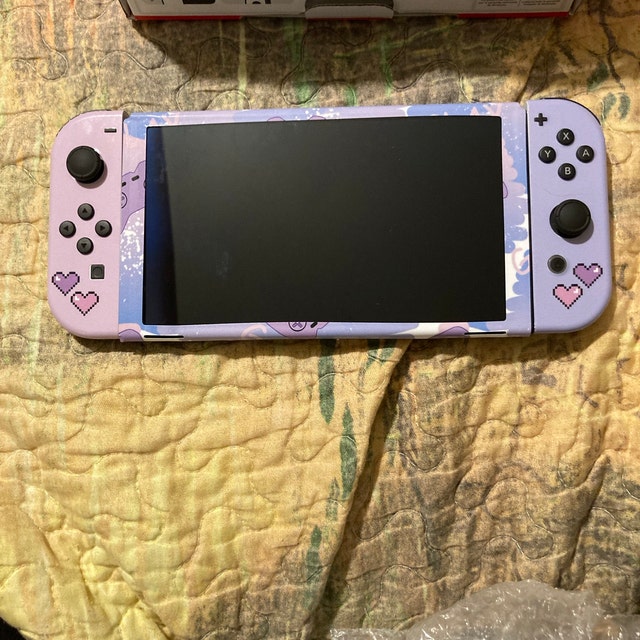 ZOOMHITSKINS OLED Switch Skin - Pink White Purple Heart Design With 3M Vinyl Protection