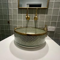 Antique Sink With Brass Rim Edge, Vessel Sink, Sink Bowl, Ceramic Basin ...