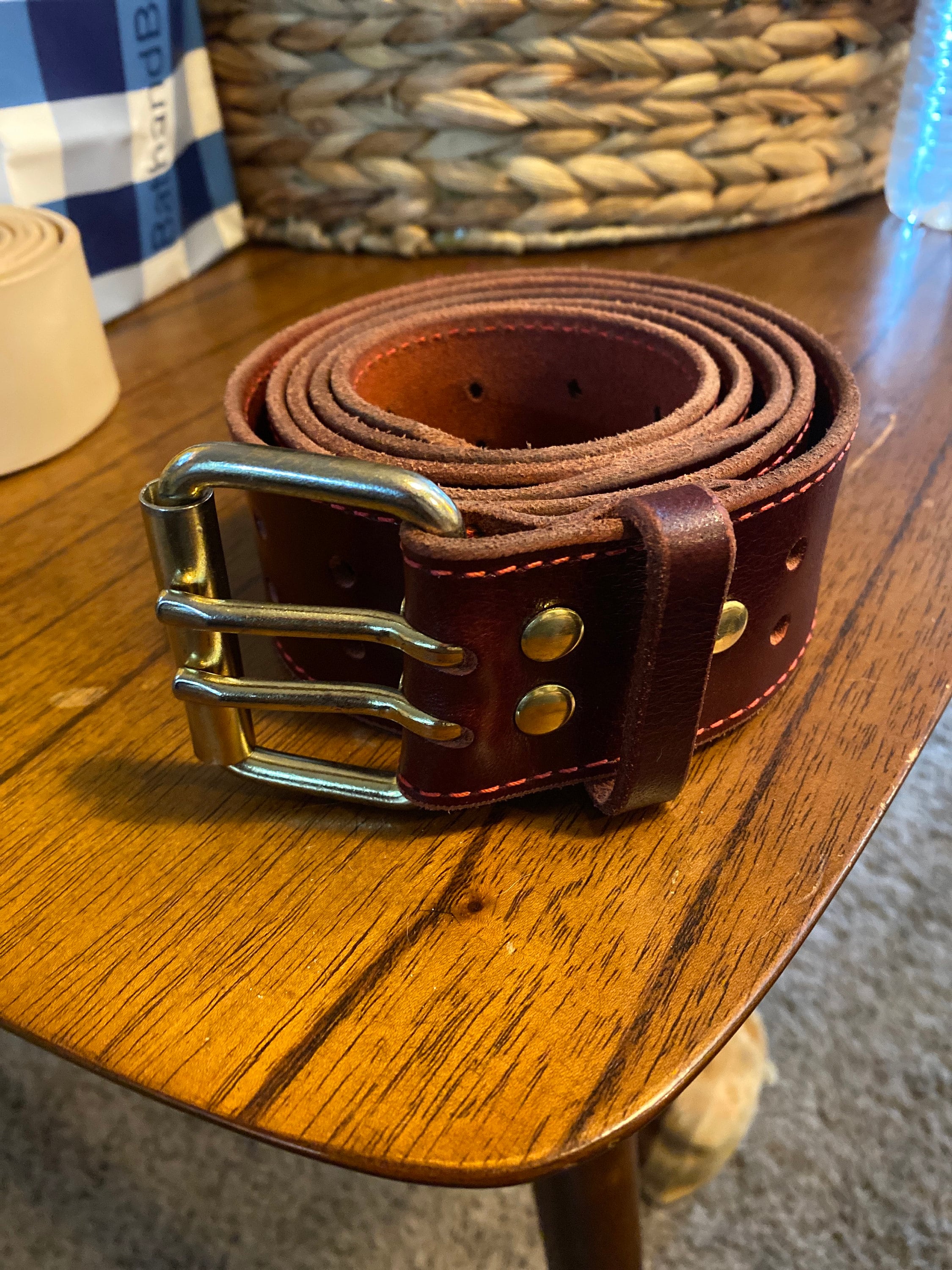 2&quot; Casual Amish Handmade Wickett & Craig Double Hole 12oz Real Bridle Leather Dress Work Belt for Gun Holster Strap-Made in Lancaster PA