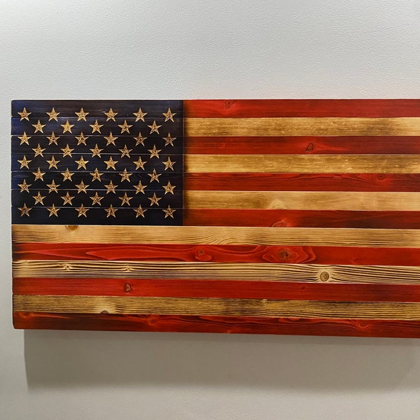 Handcarved Wood American Flag, Rustic Wall Art Decor - Etsy