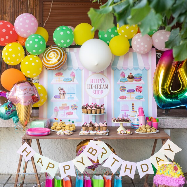 DORCEV 6x4ft City Bakery Street View Photography Backdrop Dessert Shop Cityscape Watercolor Photo Themed Sweet Girly Birthday Party Dessert Table Background Photo Booth Banner Decoration